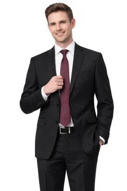 Sartoria Mazara Solid Black Slim Fit Notch Lapel Wrinkle Resistant 2-Button Wool Suit