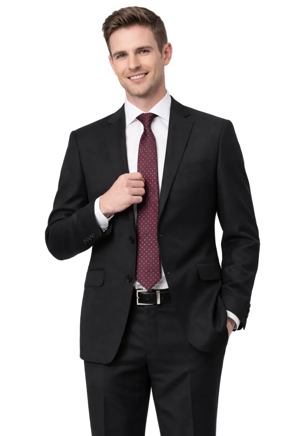 Sartoria Mazara Solid Black Slim Fit Notch Lapel Wrinkle Resistant 2-Button Wool Suit