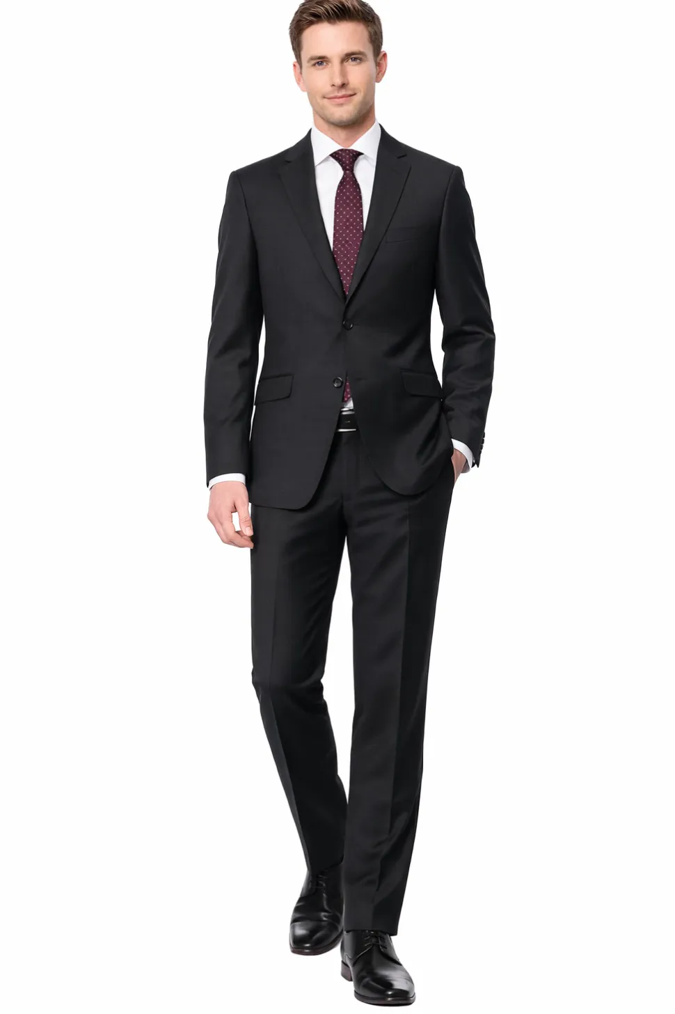 Sartoria Mazara Solid Black Slim Fit Notch Lapel Wrinkle Resistant 2-Button Wool Suit