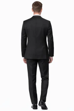 Sartoria Mazara Solid Black Slim Fit Notch Lapel Wrinkle Resistant 2-Button Wool Suit