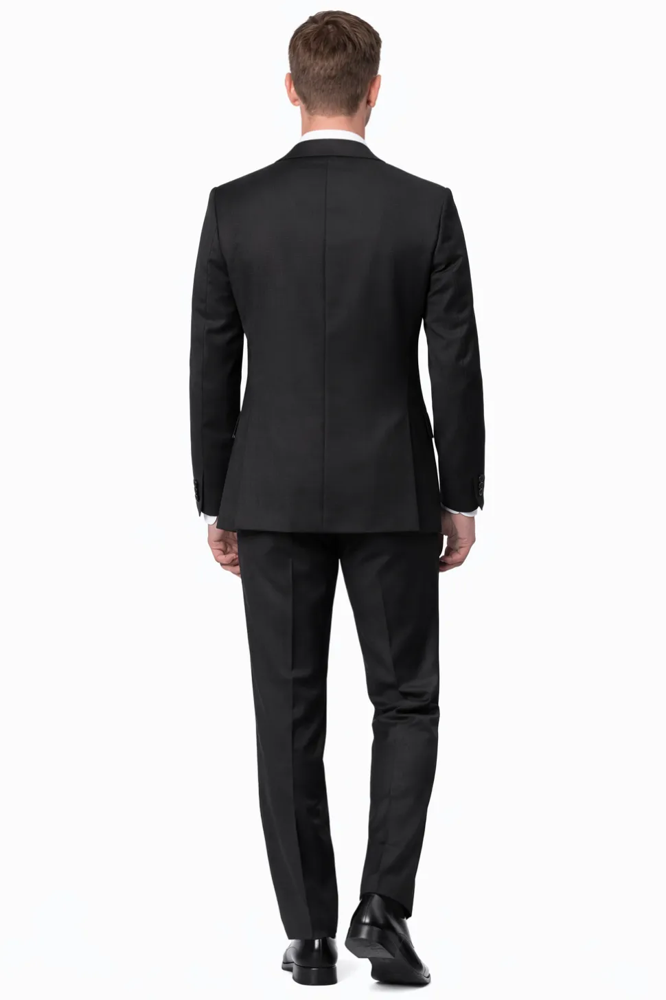 Sartoria Mazara Solid Black Slim Fit Notch Lapel Wrinkle Resistant 2-Button Wool Suit