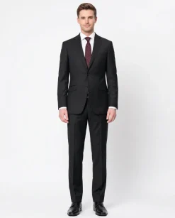 Sartoria Mazara Solid Black Slim Fit Notch Lapel Wrinkle Resistant 2-Button Wool Suit