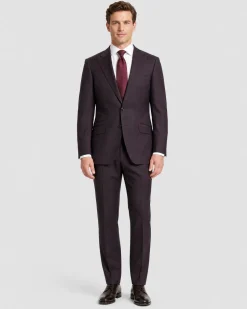 Sartoria Mazara Solid Burgundy Wool Classic Fit Peak Lapels 2 Button Suit
