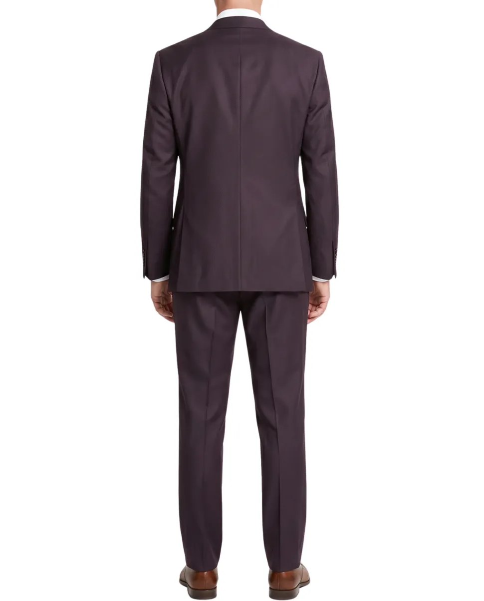 Sartoria Mazara Solid Burgundy Wool Classic Fit Peak Lapels 2 Button Suit