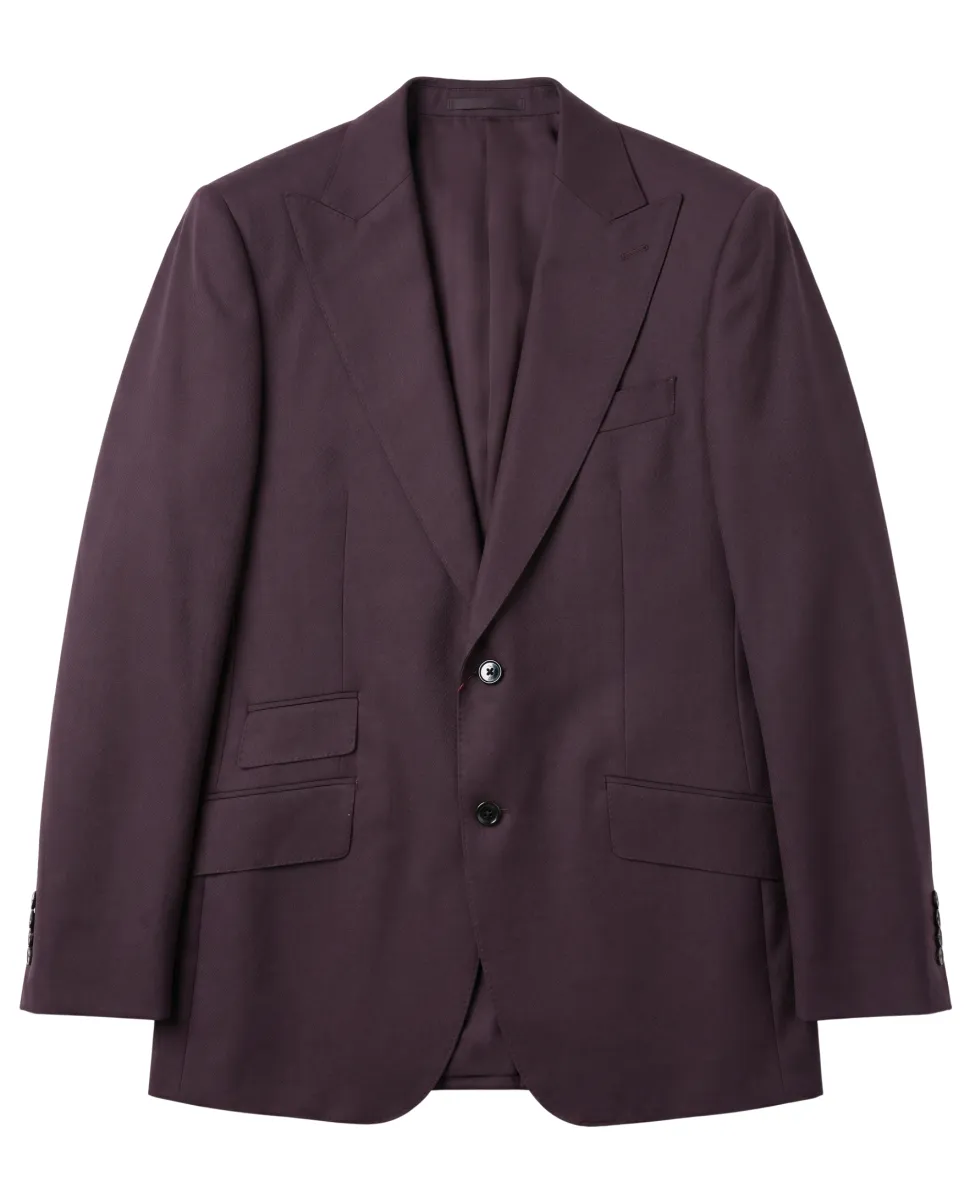 Sartoria Mazara Solid Burgundy Wool Peak Lapels Slim Fit 2 Button Suit