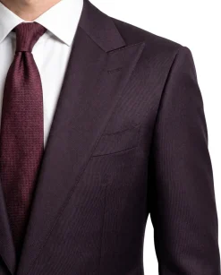 Sartoria Mazara Solid Burgundy Wool Peak Lapels Slim Fit 2 Button Suit