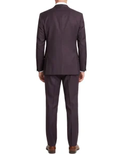 Sartoria Mazara Solid Burgundy Wool Peak Lapels Slim Fit 2 Button Suit