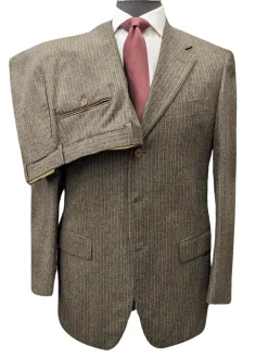 Sartoria Partenopea Mens 40L Brown Pinstriped 3 Button 2 Piece 100% Wool Suit