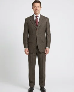 Sartoria Partenopea Mens 40L Brown Pinstriped 3 Button 2 Piece 100% Wool Suit