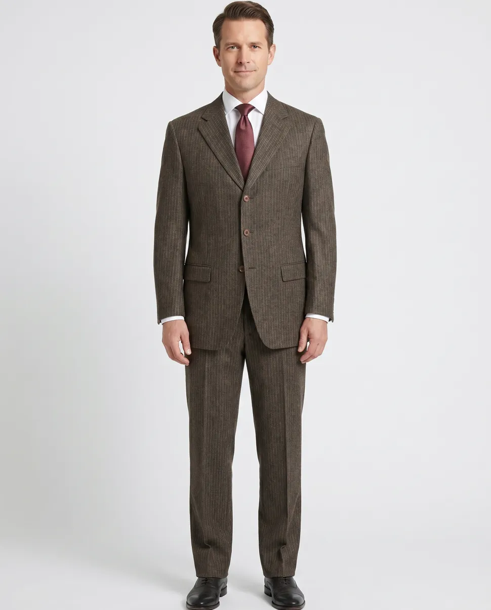 Sartoria Partenopea Mens 40L Brown Pinstriped 3 Button 2 Piece 100% Wool Suit