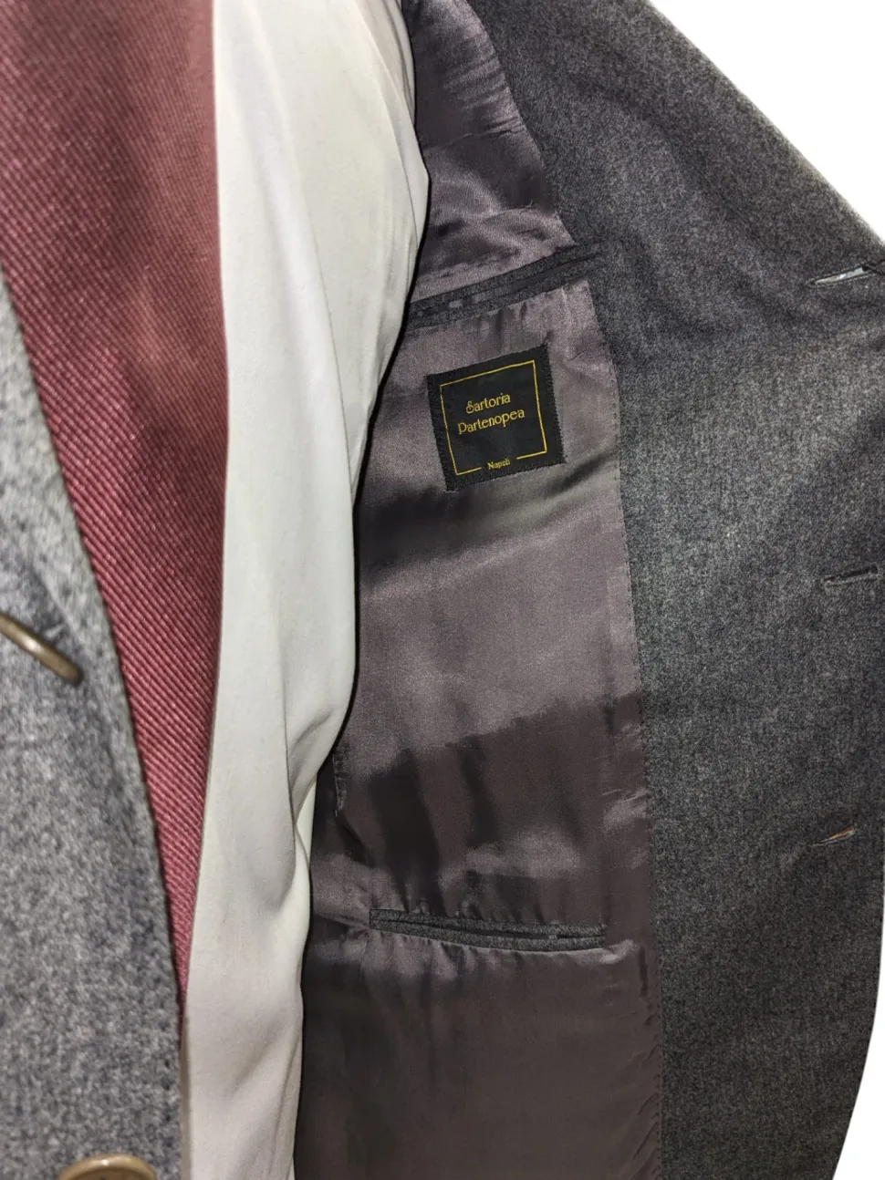 Sartoria Partenopea Mens 40L Solid Gray 100% Wool 3 Button 2 Piece Suit