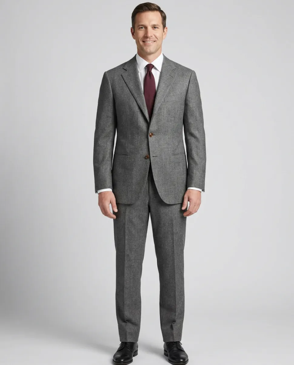 Sartoria Partenopea Mens 40L Solid Gray 100% Wool 3 Button 2 Piece Suit