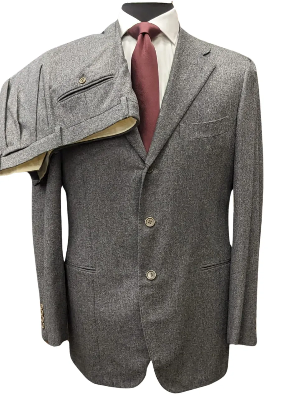 Sartoria Partenopea Mens 40L Solid Gray 100% Wool 3 Button 2 Piece Suit