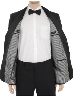 Silvio Breciani Mens Black Tonal Striped Two Button Wool Tuxedo Tux Suit