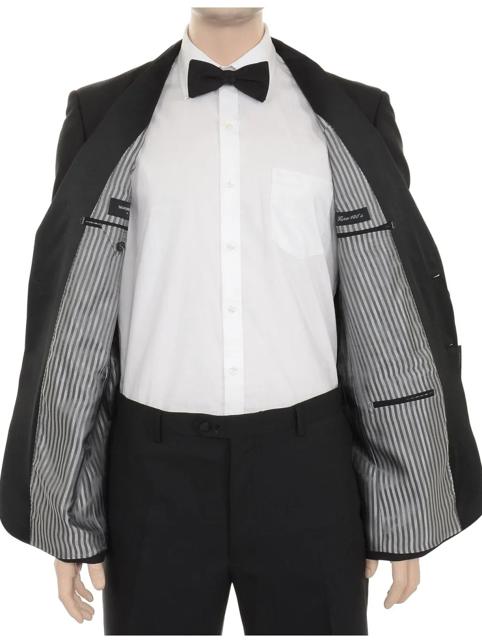 Silvio Breciani Mens Black Tonal Striped Two Button Wool Tuxedo Tux Suit