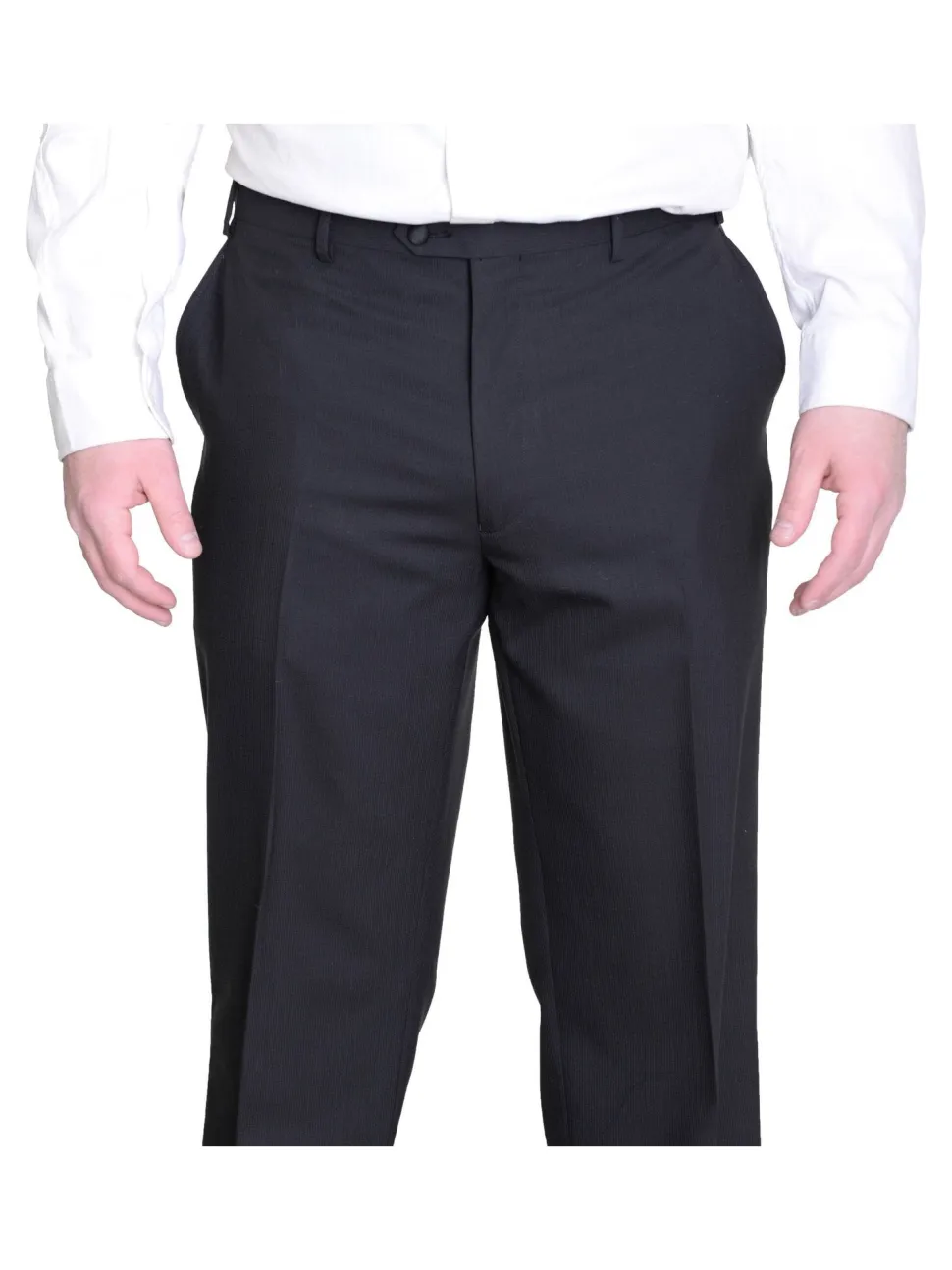 Silvio Breciani Mens Black Tonal Striped Two Button Wool Tuxedo Tux Suit