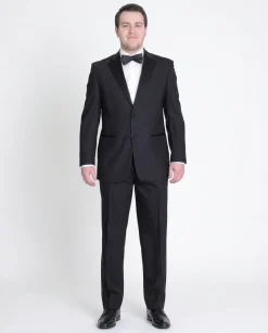 Silvio Breciani Mens Black Tonal Striped Two Button Wool Tuxedo Tux Suit