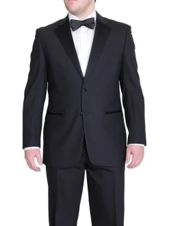 Silvio Breciani Mens Black Tonal Striped Two Button Wool Tuxedo Tux Suit