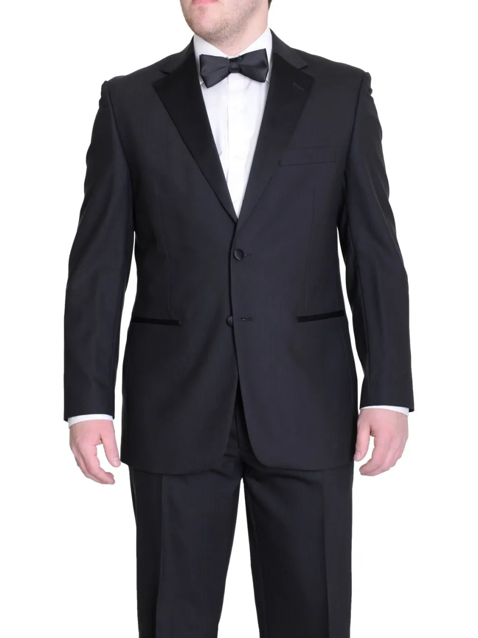 Silvio Breciani Mens Black Tonal Striped Two Button Wool Tuxedo Tux Suit