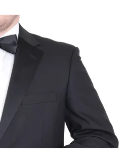 Silvio Breciani Mens Black Tonal Striped Two Button Wool Tuxedo Tux Suit