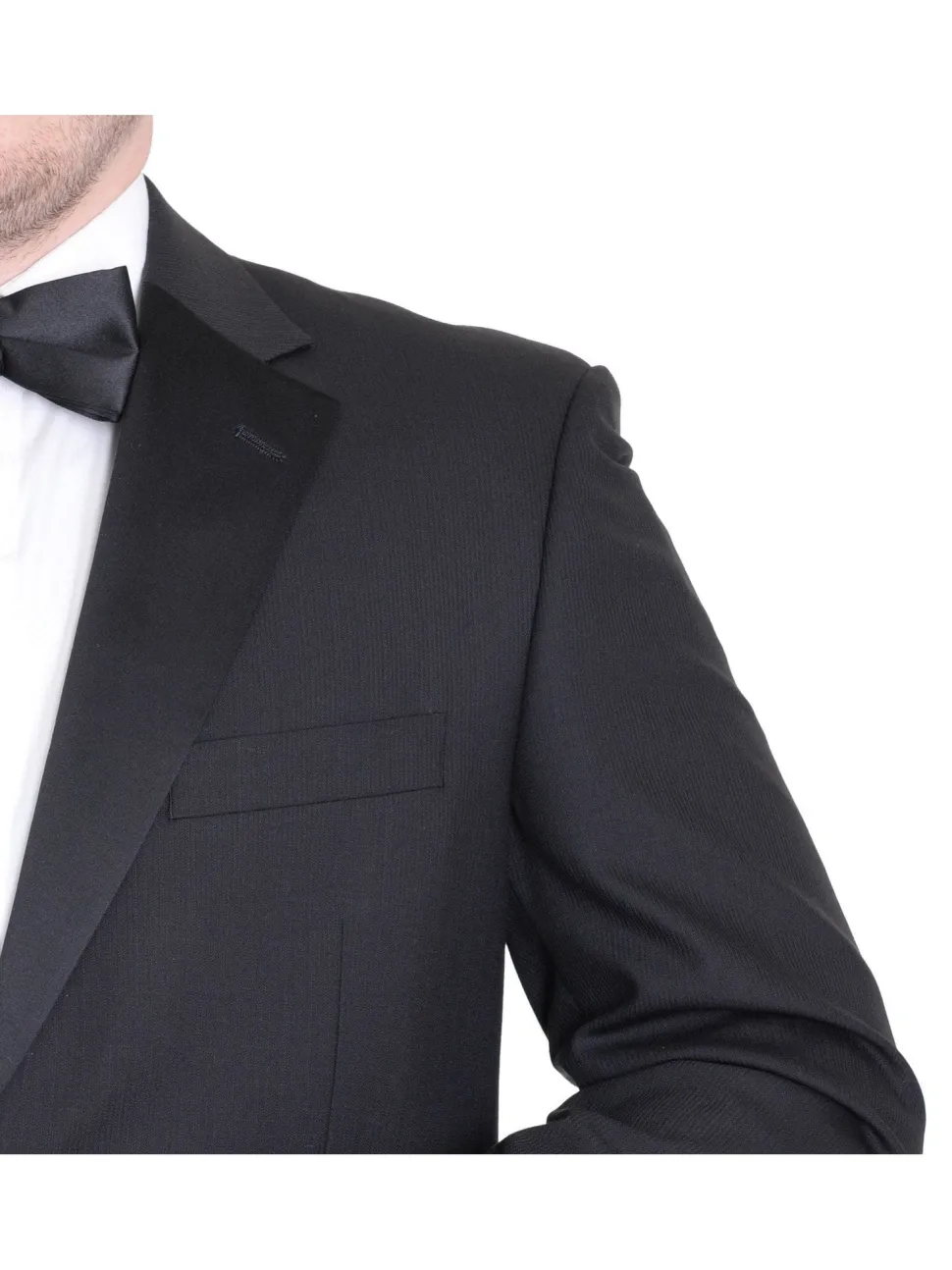 Silvio Breciani Mens Black Tonal Striped Two Button Wool Tuxedo Tux Suit