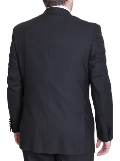 Silvio Breciani Mens Black Tonal Striped Two Button Wool Tuxedo Tux Suit