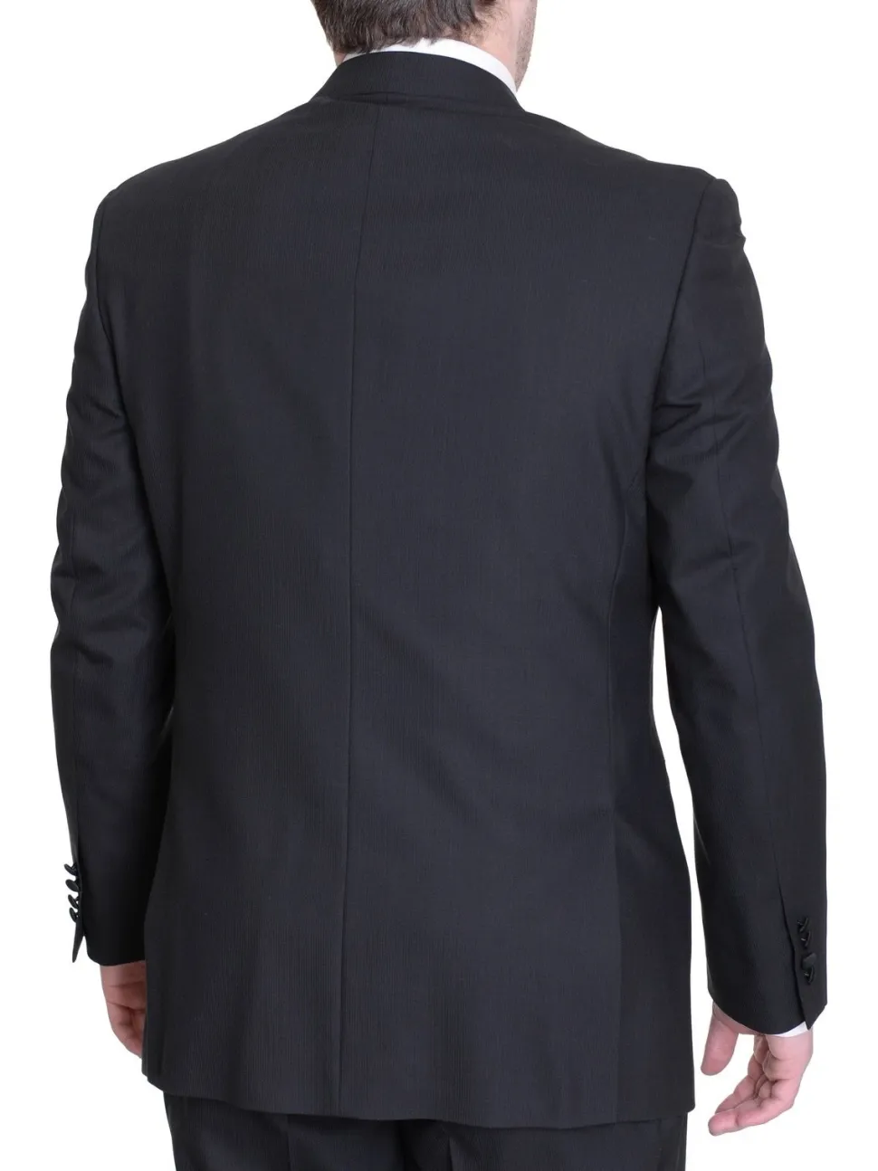 Silvio Breciani Mens Black Tonal Striped Two Button Wool Tuxedo Tux Suit