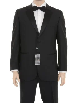 Silvio Breciani Mens Black Tonal Striped Two Button Wool Tuxedo Tux Suit