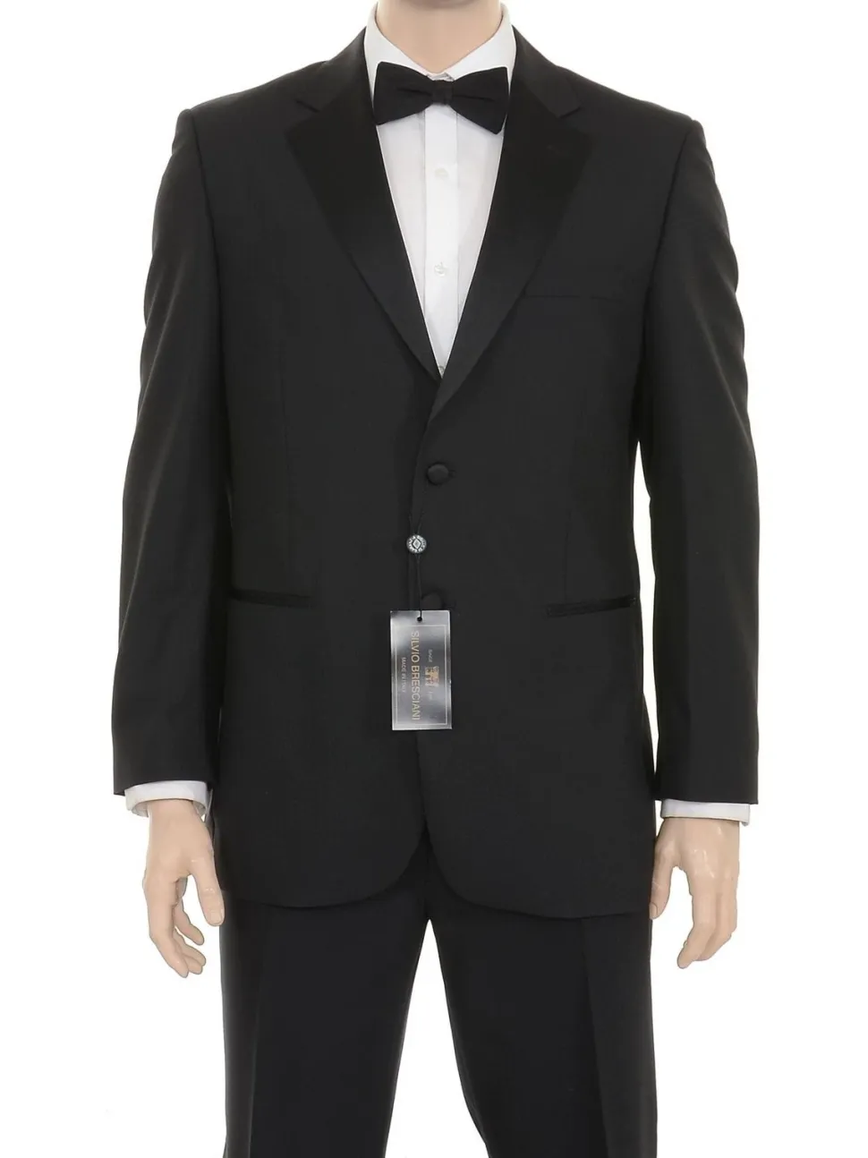 Silvio Breciani Mens Black Tonal Striped Two Button Wool Tuxedo Tux Suit