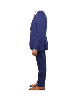 Slim Fit Blue Chalk Stripe Super 110's Reda Wool Peak Lapel Suit