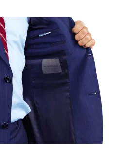 Slim Fit Blue Chalk Stripe Super 110's Reda Wool Peak Lapel Suit