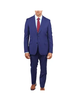 Slim Fit Blue Chalk Stripe Super 110's Reda Wool Peak Lapel Suit