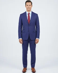 Slim Fit Blue Chalk Stripe Super 110's Reda Wool Peak Lapel Suit