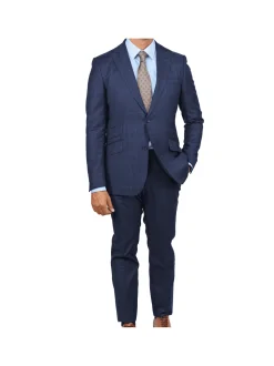 Slim Fit Blue Check Guabello Wool Light Flannel Suit
