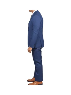 Slim Fit Blue Textured Natural Stretch Barberbis Worsted Wool Suit