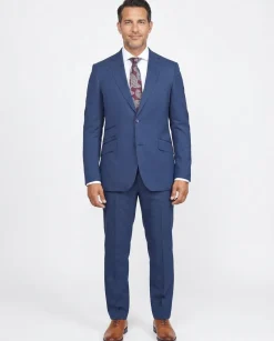 Slim Fit Blue Textured Natural Stretch Barberbis Worsted Wool Suit