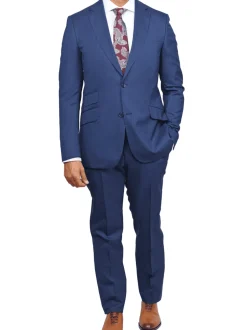 Slim Fit Blue Textured Natural Stretch Barberbis Worsted Wool Suit