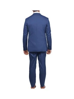 Slim Fit Blue Textured Natural Stretch Barberbis Worsted Wool Suit