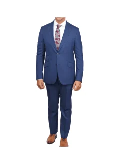Slim Fit Blue Textured Natural Stretch Barberbis Worsted Wool Suit