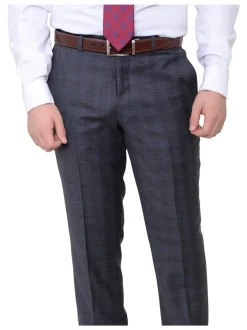 Slim Fit Gray With Blue Windowpane Two Button Wool Suit