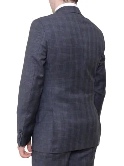 Slim Fit Gray With Blue Windowpane Two Button Wool Suit