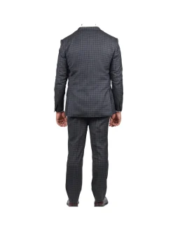 Slim Fit Grey Blue Check Light Flannel Reda Wool Suit