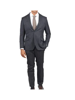 Slim Fit Grey Blue Check Light Flannel Reda Wool Suit