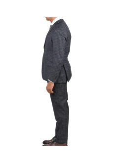 Slim Fit Grey Blue Check Light Flannel Reda Wool Suit