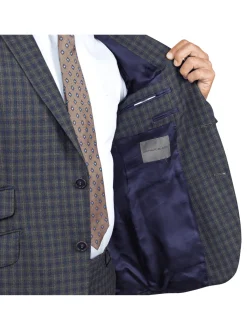 Slim Fit Grey Blue Check Light Flannel Reda Wool Suit