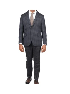 Slim Fit Grey Blue Check Light Flannel Reda Wool Suit