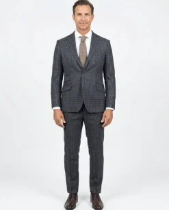 Slim Fit Grey Blue Check Light Flannel Reda Wool Suit