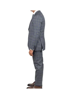 Slim Fit Grey Textured Marzotto Wool Peak Lapel Suit