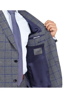 Slim Fit Grey Textured Marzotto Wool Peak Lapel Suit