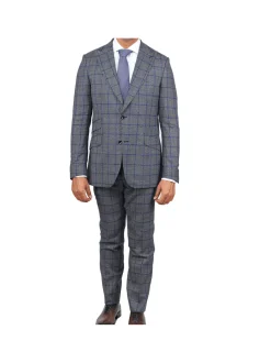 Slim Fit Grey Textured Marzotto Wool Peak Lapel Suit